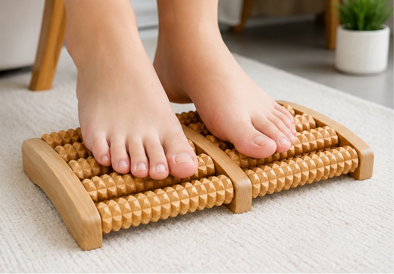 Wooden Foot Roller Massager | Manual Reflexology Therapy Tool for Pain Relief, Stress Relaxation & Foot Care