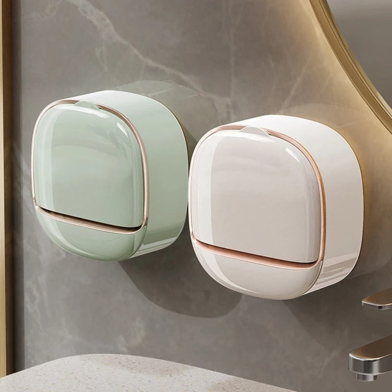 Self-Adhesive Wall-Mounted Luxury Soap Holder with Lid and Drainage Tray | Random COlor