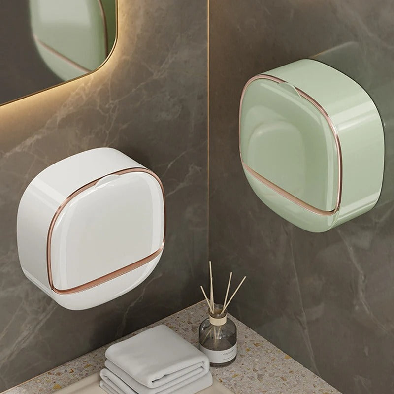 Self-Adhesive Wall-Mounted Luxury Soap Holder with Lid and Drainage Tray | Random COlor