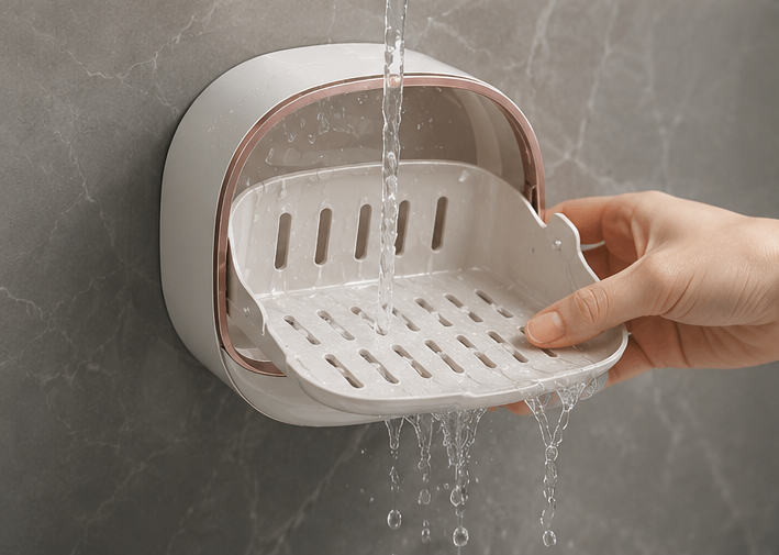 Self-Adhesive Wall-Mounted Luxury Soap Holder with Lid and Drainage Tray | Random COlor