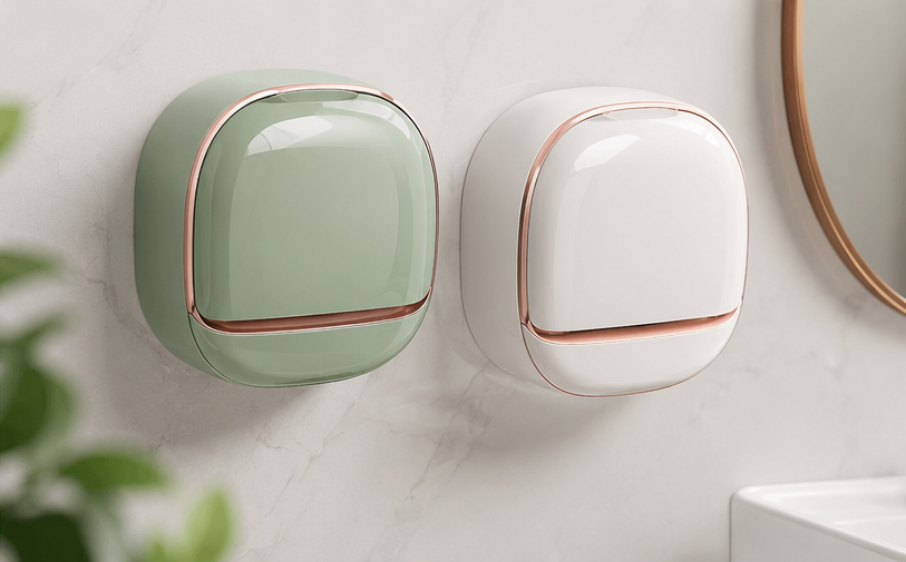 Self-Adhesive Wall-Mounted Luxury Soap Holder with Lid and Drainage Tray | Random COlor
