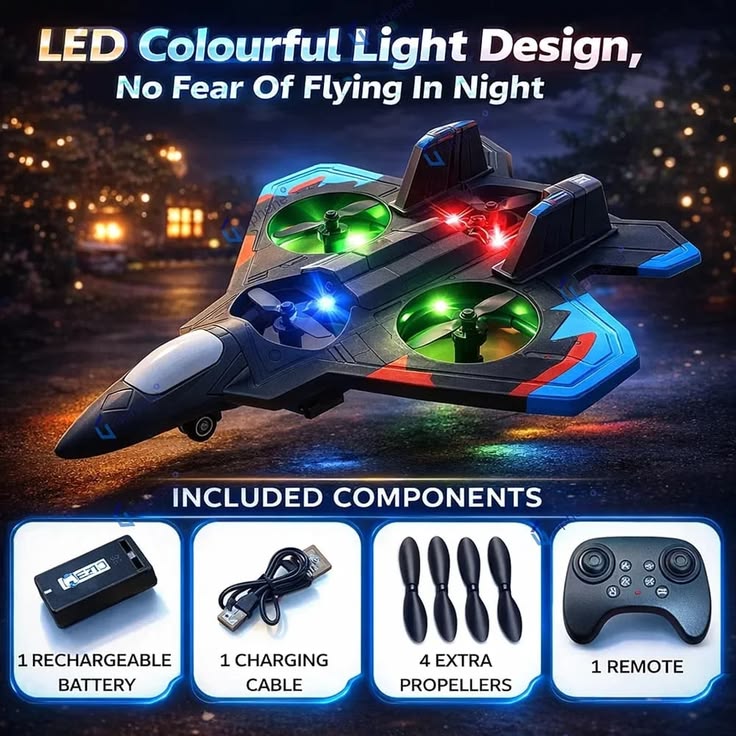 Premium RC Fighter Jet Plane 2.4 | Remote Control Foam Airplane Toy with Lights & 3D Stunt Glider