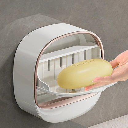 Self-Adhesive Wall-Mounted Luxury Soap Holder with Lid and Drainage Tray | Random COlor