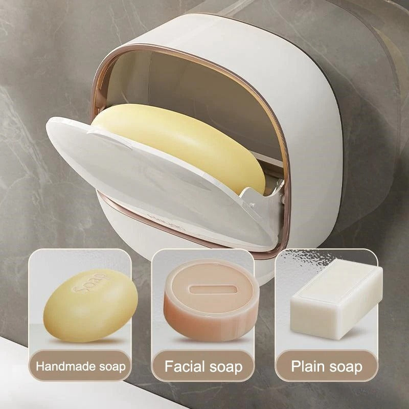 Self-Adhesive Wall-Mounted Luxury Soap Holder with Lid and Drainage Tray | Random COlor
