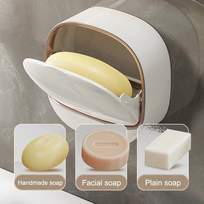 Self-Adhesive Wall-Mounted Luxury Soap Holder with Lid and Drainage Tray | Random COlor