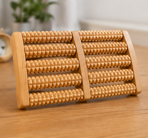 Wooden Foot Roller Massager | Manual Reflexology Therapy Tool for Pain Relief, Stress Relaxation & Foot Care
