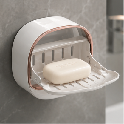 Self-Adhesive Wall-Mounted Luxury Soap Holder with Lid and Drainage Tray | Random COlor