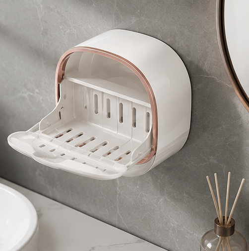 Self-Adhesive Wall-Mounted Luxury Soap Holder with Lid and Drainage Tray | Random COlor