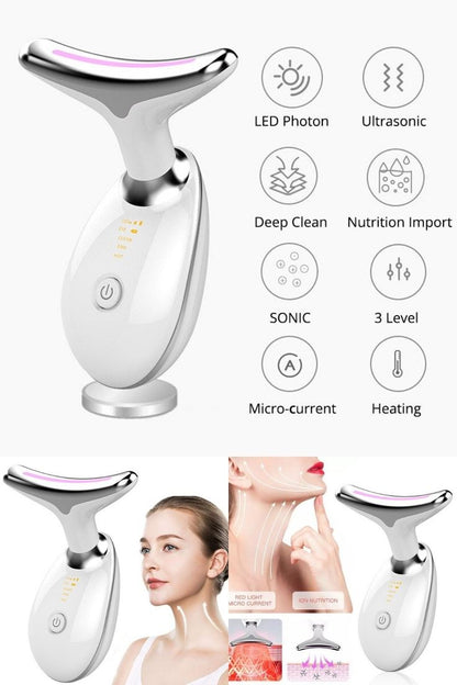 3-in-1 Rechargeable Face & Neck Massager | Red Light Therapy & Microcurrent Anti-Wrinkle Device